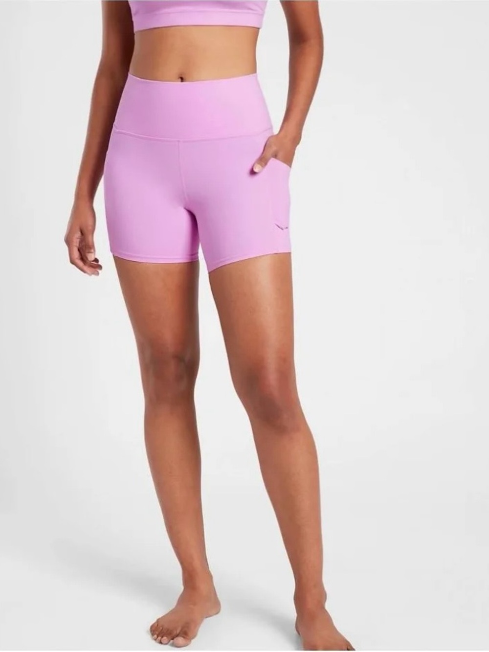 Athleta Opaque Lilac Salutation Stash 5” Biker Active Gym Shorts Athletic Medium